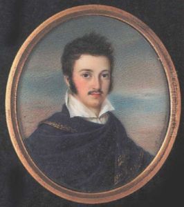 A Gentleman Wearing Gold-edged Blue Cloak Over White Shirt With Wide Collar