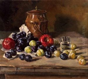 Stilleben Mit Kupfertopf Und Obst