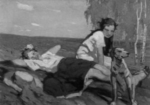 Kinder Auf Herbstlicher Heide by Georg Richter-Loessnitz