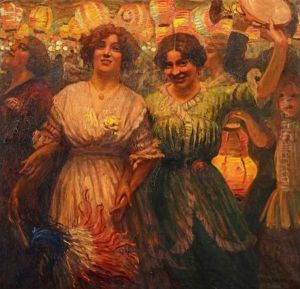 Zwei Tanzende Beim Lampionfest by Marius Richters