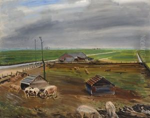 Pigfarm In A Polder Landscape by Marius Richters