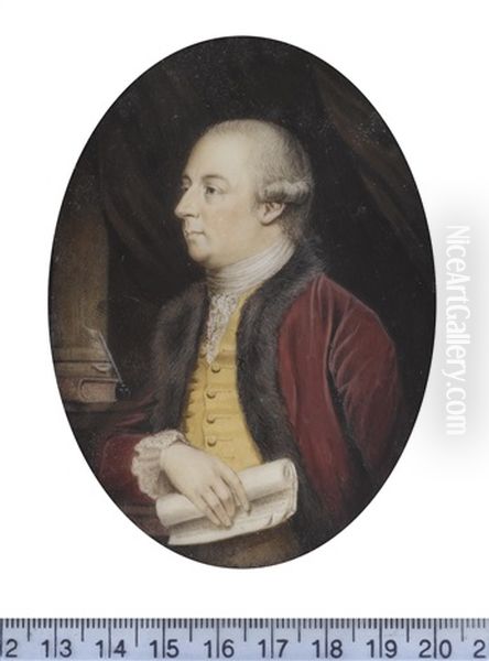 Thomas Pennant (1726-1798), Wearing Crimson Coat With Fur Trim, Yellow Waistcoat, White Frilled Chemise, Stock And Lace Cravat, His Hair Worn En Queue And Tied With Black Ribbon - view 1