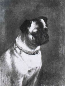 A Pug Wearing A Red Collar by James Ricks