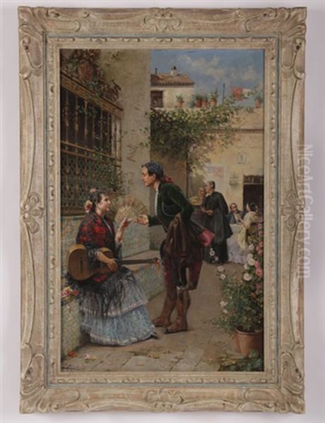Italian Couryard Scene With Woman And Guitar - view 1