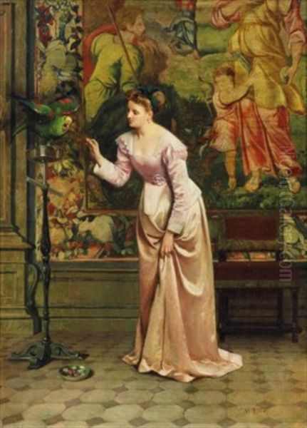 Lady In An Interior With A Cockatoo - view 1