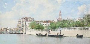 Tourists Taking A Gondola Ride On The Grand Canal, Venice by Martin Rico y Ortega