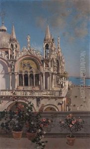 Vista De La Basilica De San Marcos De Venecia Desde Un Balcon by Martin Rico y Ortega