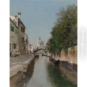 A Venetian Canal, Santa Maria Della Salute In The Distance by Martin Rico y Ortega
