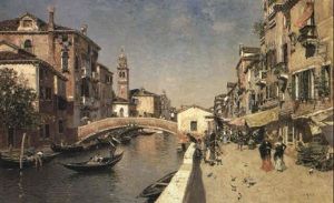 Rio S. Lorenzo With The Campanile Of S. Giorgio Dei Greci, Venice by Martin Rico y Ortega