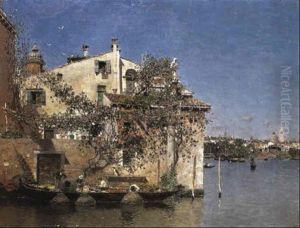 House On A Lagoon, Venice by Martin Rico y Ortega
