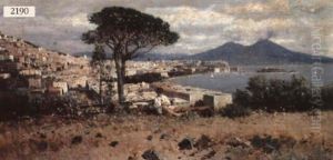 Girl In Landscape Across The Bay Of Naples by Martin Rico y Ortega