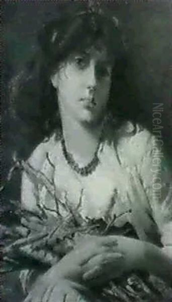 Peasant Girl Holding A Bundle Of Firewood - view 1