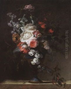 Blumenstrauss In Vase Auf Steinplatte by Nicolas Ricoeur