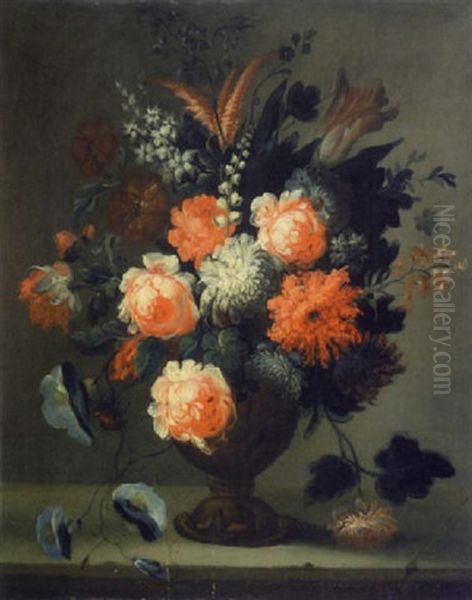 Fleurs Dans Un Vase Pose Sur Un Entablement - view 1