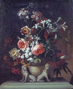 Bouquet De Fleurs Dans Un Vase Aux Lions