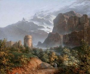 Chateau Devant Un Paysage De Montagne Anime Par Un Personnage