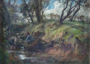 Children Fishing In A Stream Children Fishing In A Stream