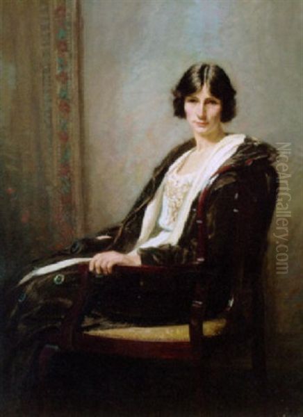 Portrait Of A Lady In A White Dress And Black Coat, In An Interior - view 1