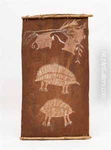Mythical Echidna And Sugar Gliders (attributed To Paddy Compassnatural) by Louis Marie Joseph Ridel