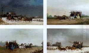 A Set Of Four Winter And Summer Coaching Scenes (+ A Set Of Four Racing And Coaching Scenes; 8 Works) by Philip H. Rideout