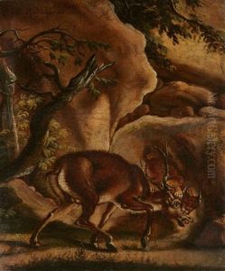 A Lynx Attacking A Stag by Johann Elias Ridinger or Riedinger