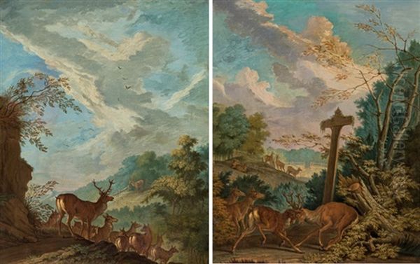 Pendants: "kampfende Hirsche" & "hirsch Mit Herde" (2 Works) - view 1