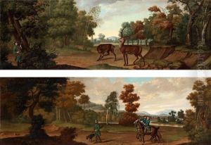 Landskap Med Jagare (pair) by Johann Elias Ridinger or Riedinger