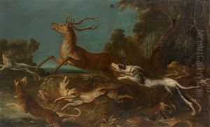 Hunde Hetzen Hirsche (pair) by Johann Elias Ridinger or Riedinger