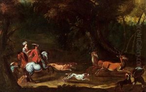 Die Hirschjagd by Johann Elias Ridinger or Riedinger