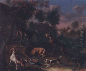 Jagdhunde Mit Fasan by Johann Elias Ridinger or Riedinger