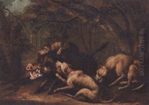 Hounds Attacking A Boar by Johann Elias Ridinger or Riedinger