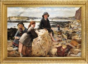 Three Young Fishergirls At Black Middens Rocks, Tynemouth by Matthew White Ridley