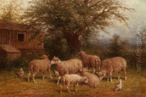 Barnyard With Sheep by George Riecke