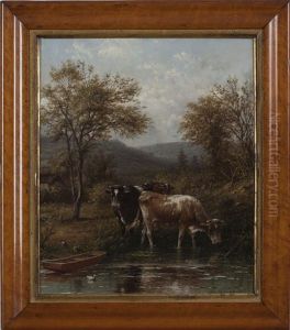 Landscape With Cows At A Stream by George Riecke