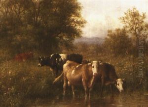 Untitled (cows By A Stream) by George Riecke