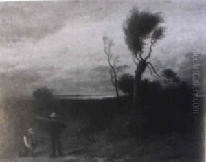 Landscape Near New Orleans With Figures Around A Fire by George Riecke