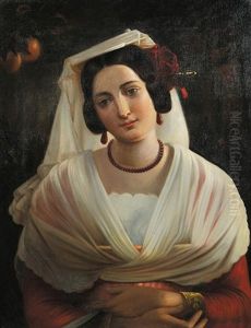 Brustbild Einer Jungen Italienerin In Tracht Der Albaner Berge by August Riedel