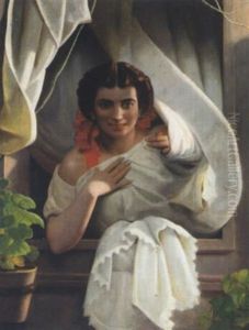 Junge Italienerin Am Fenster by August Riedel