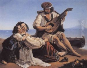 Neapolitanische Fischerfamilie Am Meeresufer by August Riedel