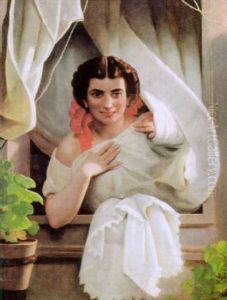 Junge Italienerin Am Fenster by August Riedel