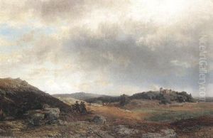 Weite Mittelgebirgslandschaft Mit Einem Ritterzug by Wilhelm Riedel