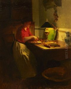 Cuisiniere Preparant Un Plat De Poissons