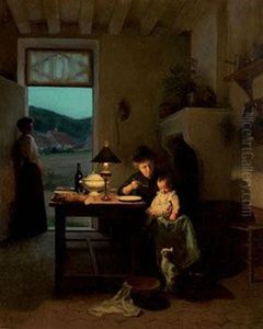 Le Repas Du Bebe Sous La Lampe by Marcel Rieder