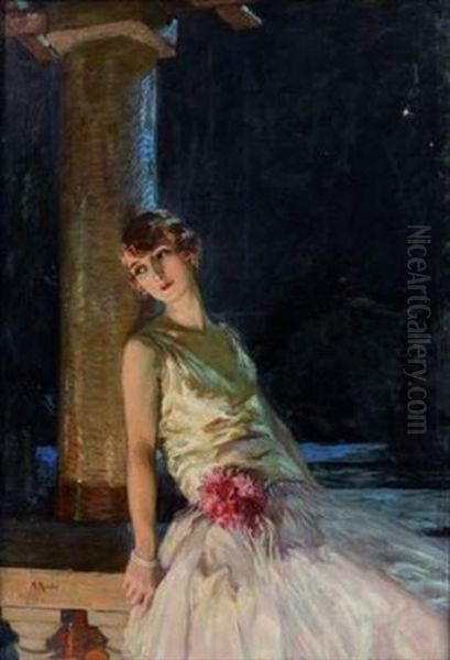 Jeune Femme Pensive En Robe Du Soir - view 1