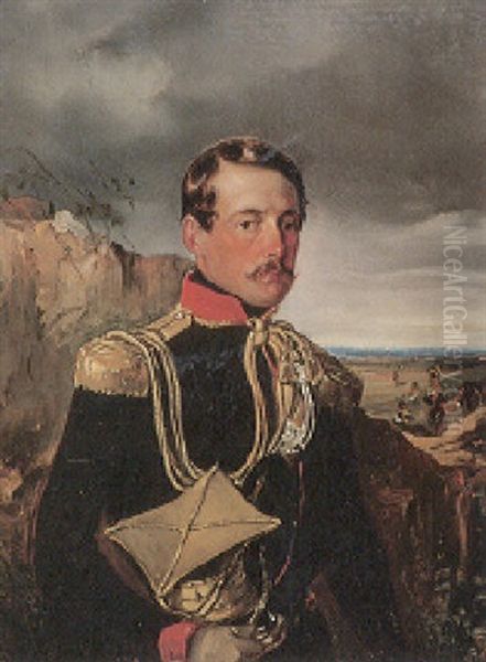 Portrait Des Louis Adolph Comte Spangen D'uyternesse In Der Uniform Eines Rittmeisters Des 8. Husarenregiments Sachsen-coburg-gotha - view 1
