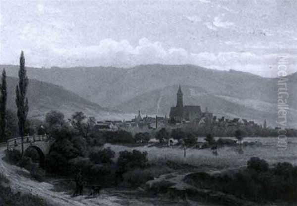 Landschaft Mit Figurenstaffage Und Einer Kleinen Stadt Im Hintergrund - view 1