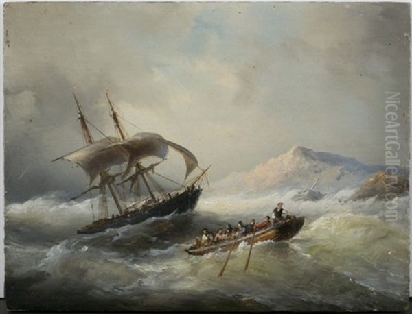 Scene Of Ship On Stormy Seas Near The Shore - view 1
