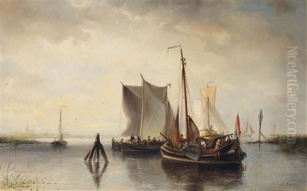 A River Landscape With Vessels In An Estuary - view 1