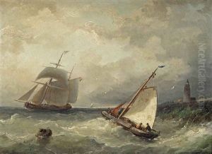 A Stiff Breeze With A Flatboat And A Two-master Near The Dutch Coast A Stiff Breeze With A Flatboat And A Two-master Near The Dutch Coast