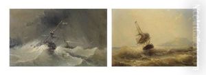 Ships In Choppy Waters (+ A Sailing Vessel And A Steamer In Heavy Weather; 2 Works) by Nicolaas Riegen